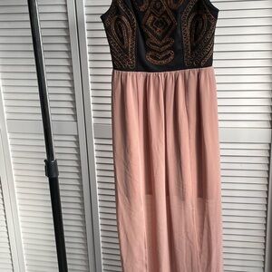 Elegant Black and Pink Maxi Cutout Back Dress